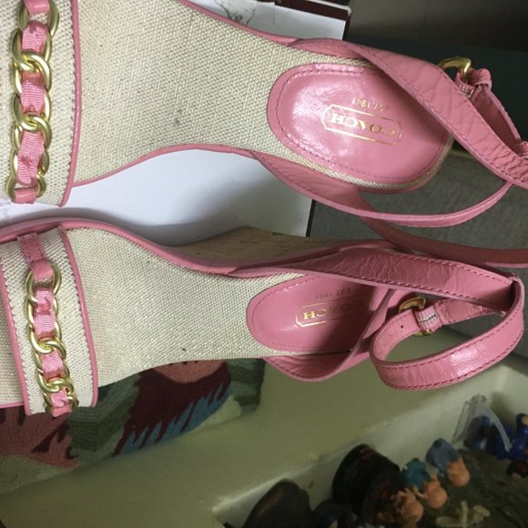 Authentic Coach Ellette Leather and Cork Platform Wedge Ankle Strap Sandals - Picture 6 of 10